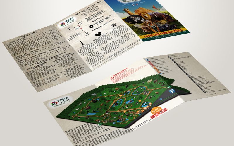 Création graphique dépliant réalisé pour le Zoo du Bois d'Attilly